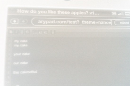 Inverted image of Etherpad running on Kindle - Primary Pad