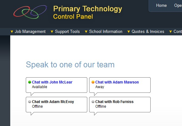 Primary Technology Live help screen shot
